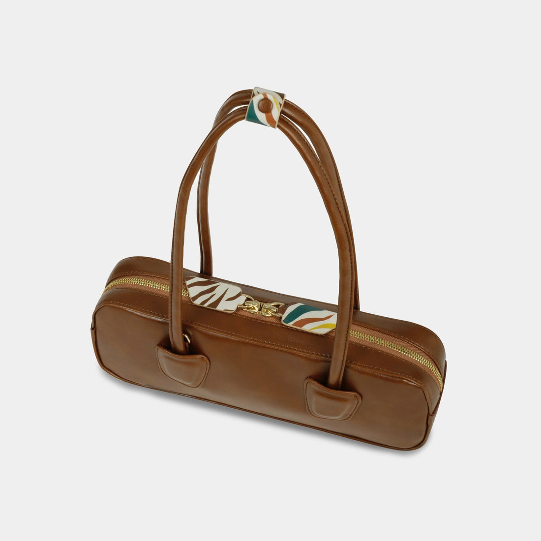 Rectangular Shoulder Bag with Geometric Leather Detail